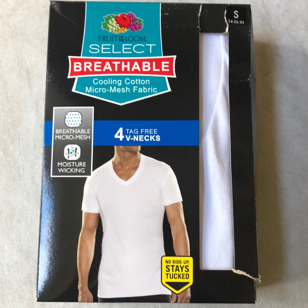 Fruit Of The Loom V-NECK T-Shirt Cooling Cotton Micro-Mesh Fabric 4 Pack Size S